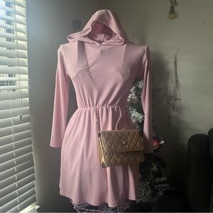 Pink Long Sleeved Mini Dress with Hoodie